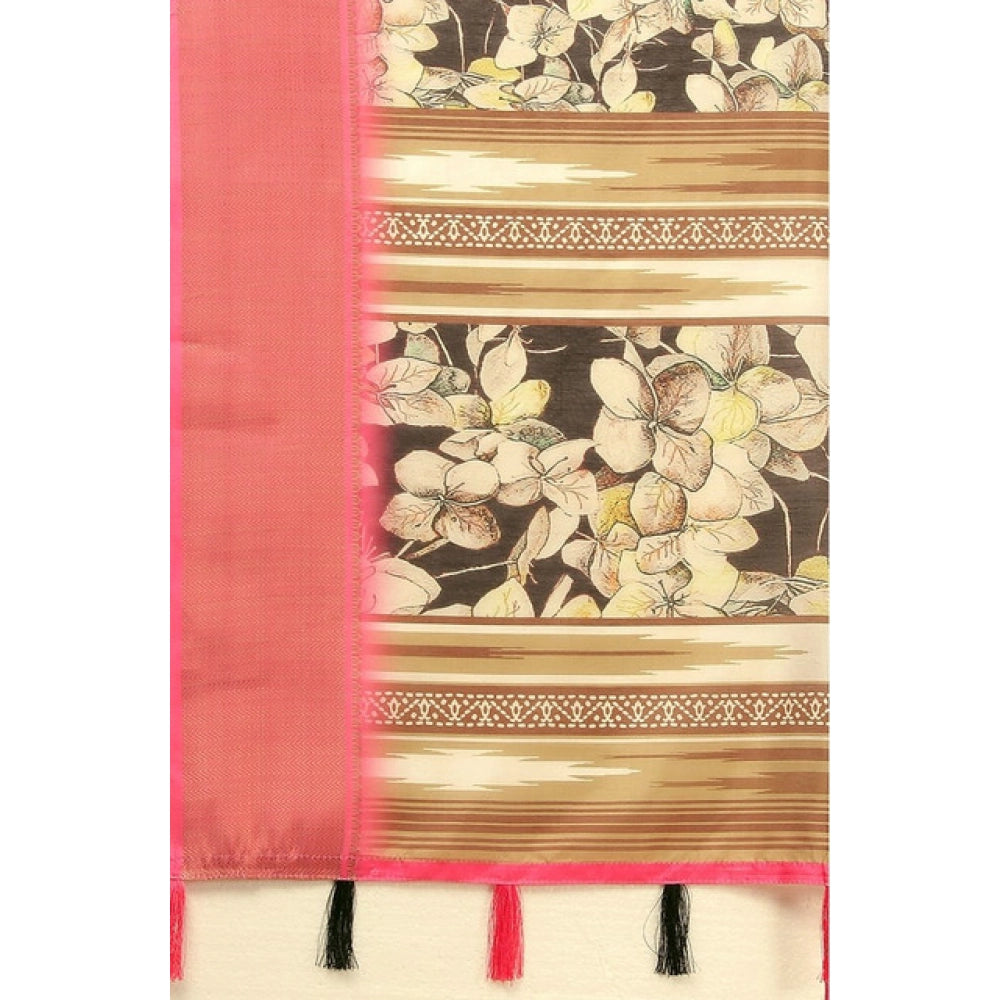 Amfyn Women's Cotton Silk Floral Printed Saree With Unstitched Blouse 5.5Mtr (Black)