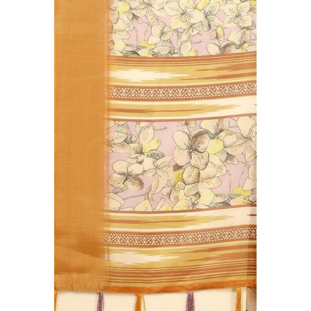 Amfyn Women's Cotton Silk Floral Printed Saree With Unstitched Blouse 5.5Mtr (Lavender)
