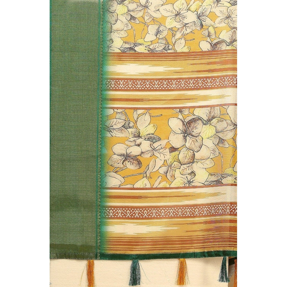 Amfyn Women's Cotton Silk Floral Printed Saree With Unstitched Blouse 5.5Mtr (Mustard)