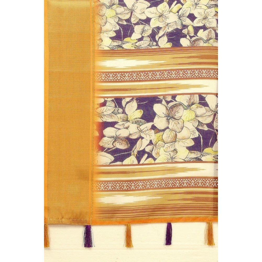 Amfyn Women's Cotton Silk Floral Printed Saree With Unstitched Blouse 5.5Mtr (Purple)