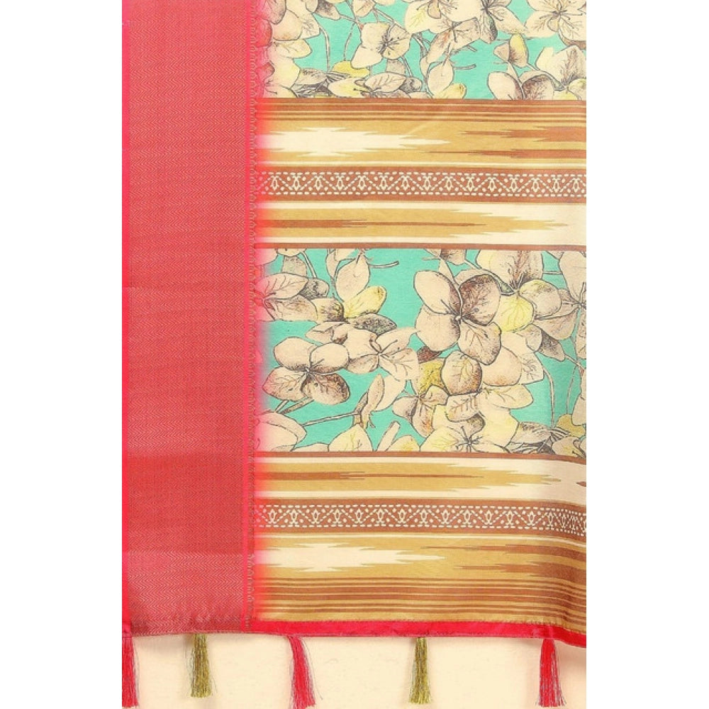 Amfyn Women's Cotton Silk Floral Printed Saree With Unstitched Blouse 5.5Mtr (Multicolor)