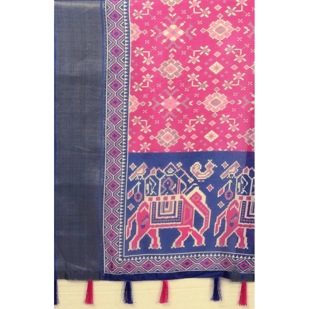 Amfyn Women's Cotton Silk Printed Saree With Unstitched Blouse 5.5Mtr (Pink)