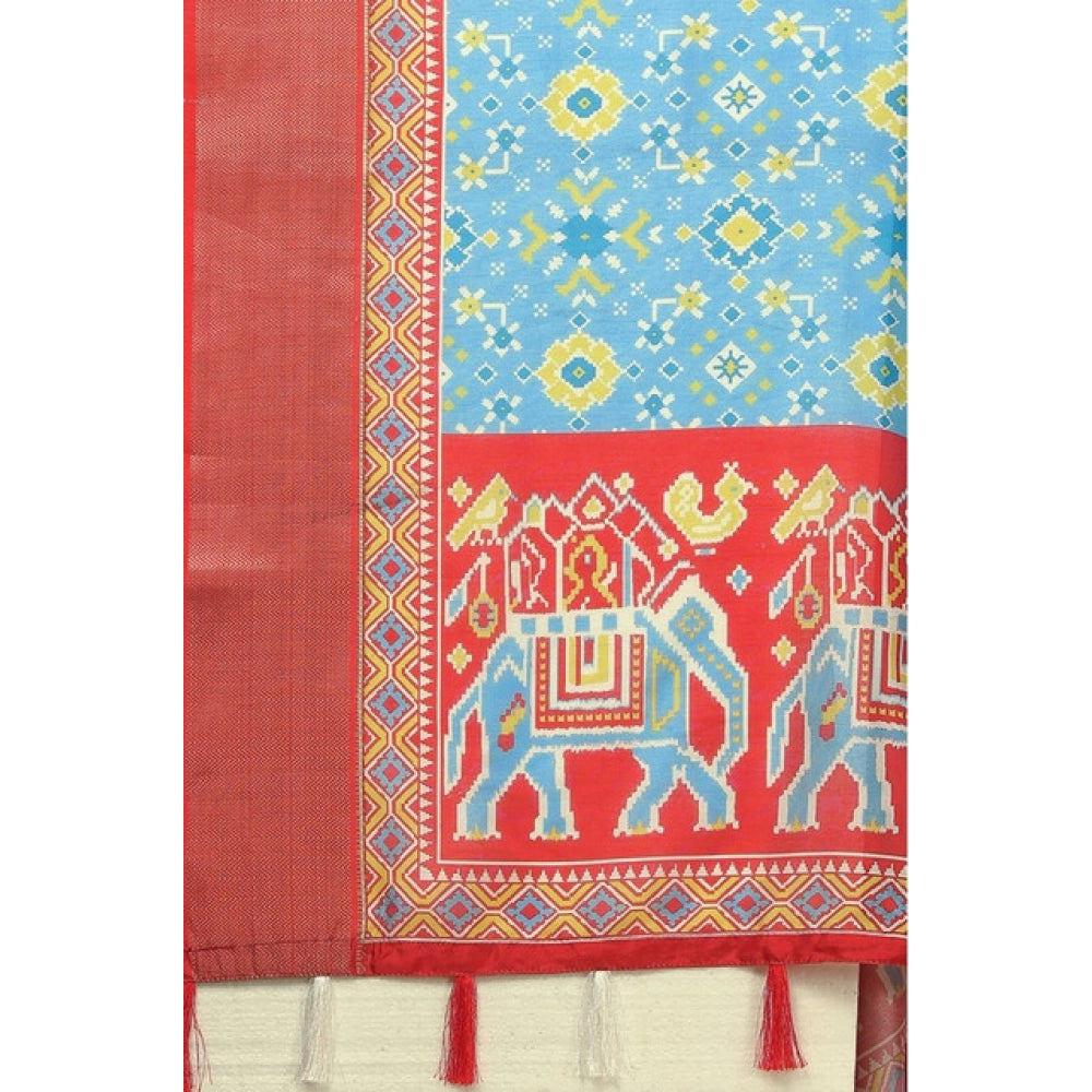 Amfyn Women's Cotton Silk Printed Saree With Unstitched Blouse 5.5Mtr (Rama)