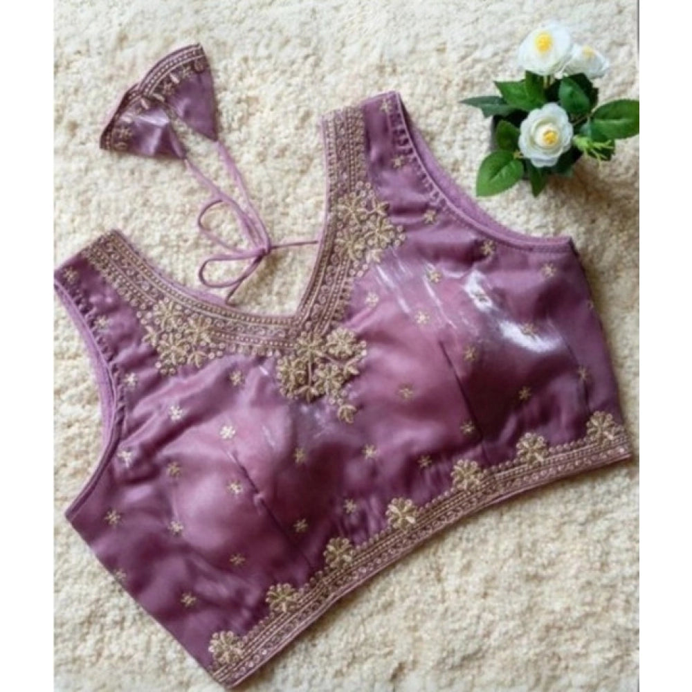 Amfyn Women's Silk Embroidered V-Neck Sleeveless Readymade Padded Blouse (Purple, Size 38)