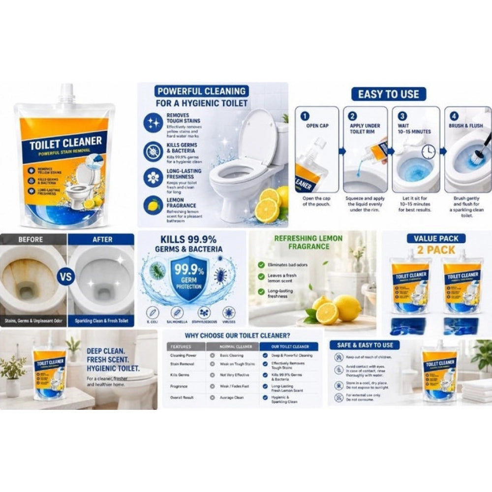 Amfyn Pack of 2 Ultra Clean Toilet Gel Liquid Cleaner Pouches 100 ML