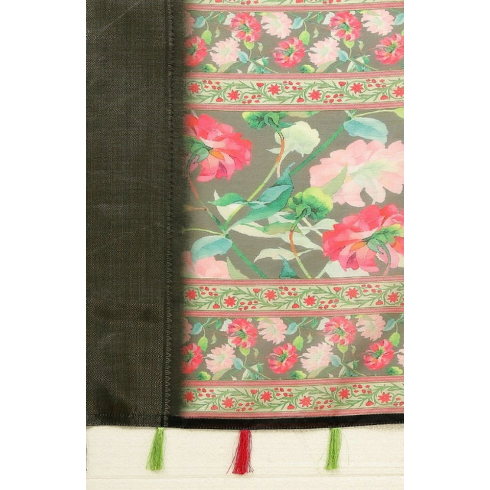 Amfyn Women's Cotton Silk Floral Printed Saree With Unstitched Blouse 5.5Mtr (Grey)