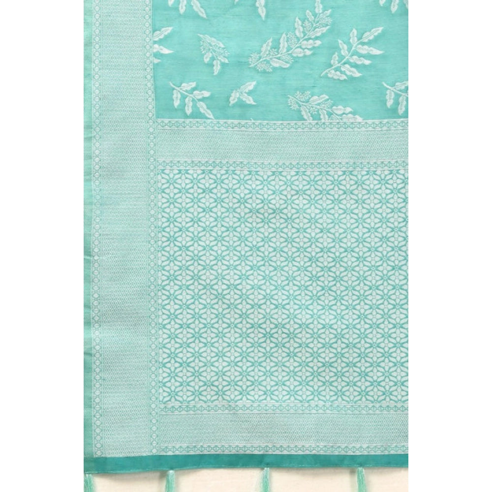 Amfyn Women's Art Silk Jacquard Printed Saree With Unstitched Blouse 5.5Mtr (Sky Blue)