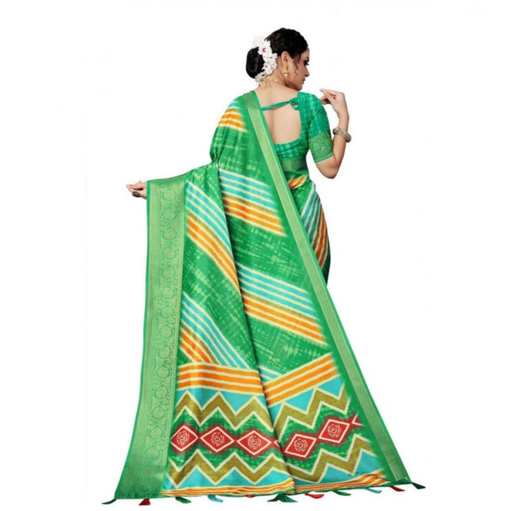 Amfyn Women's Cotton Silk Striped Saree With Unstitched Blouse 5.5Mtr (Green)