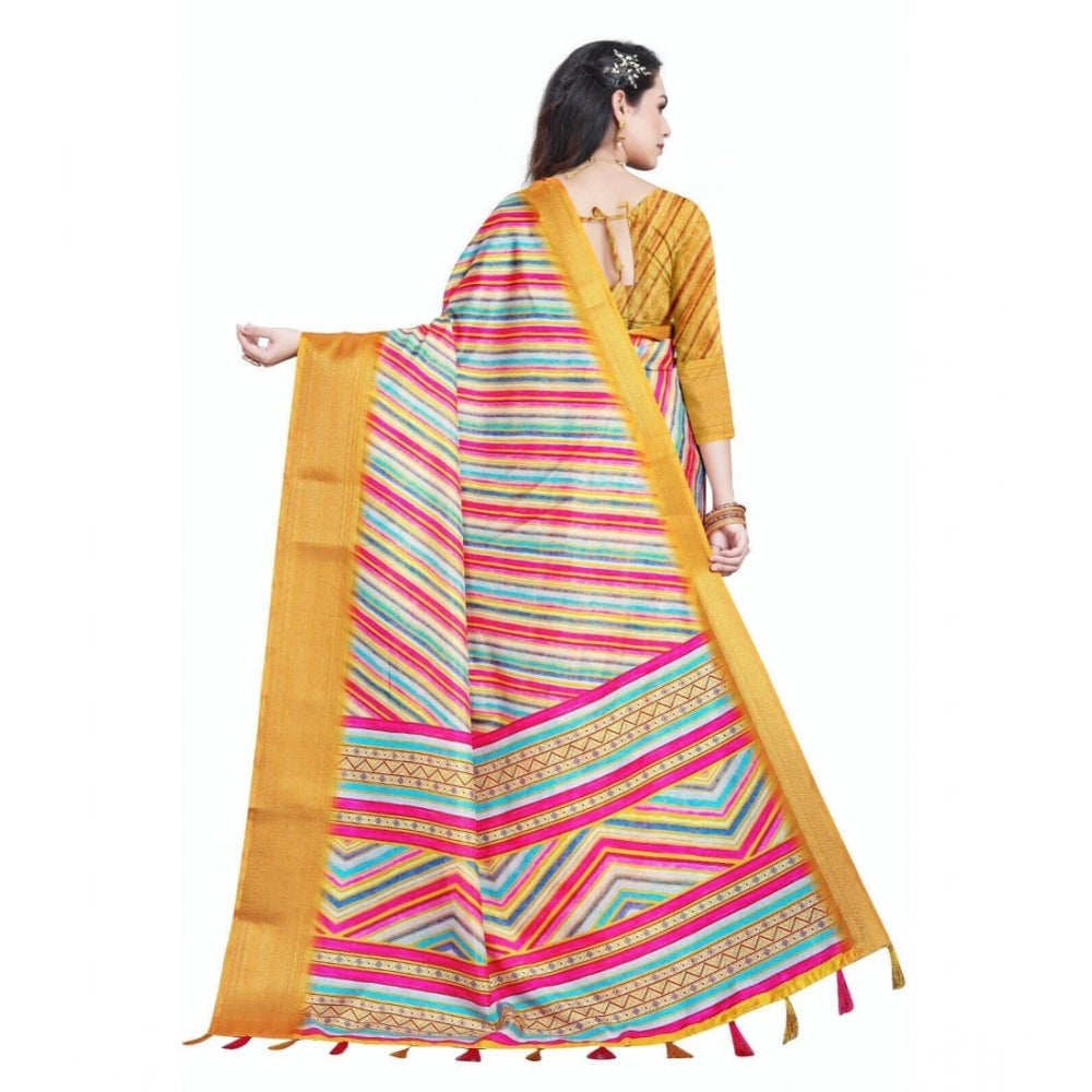 Amfyn Women's Cotton Silk Striped Saree With Unstitched Blouse 5.5Mtr (Multicolor)