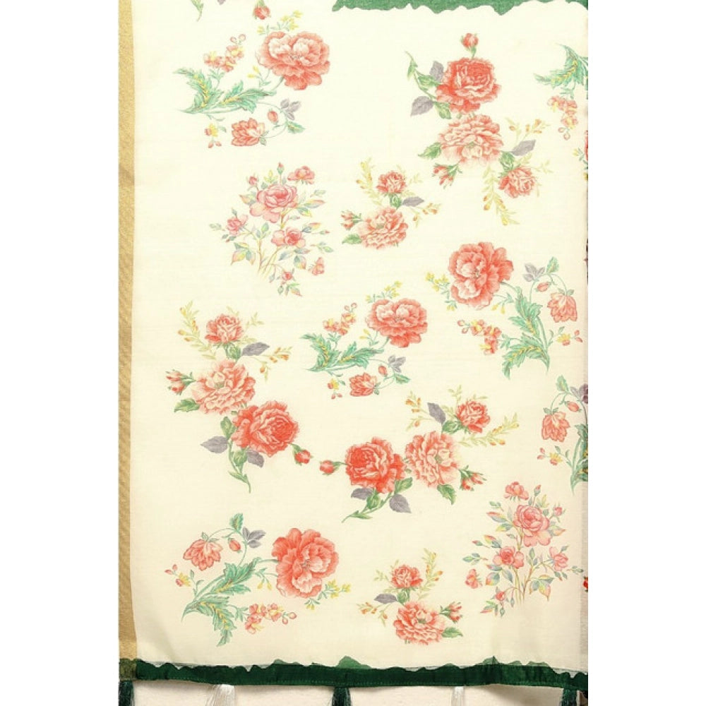 Amfyn Women's Chanderi Floral Printed Saree With Unstitched Blouse 5.5Mtr (Green)