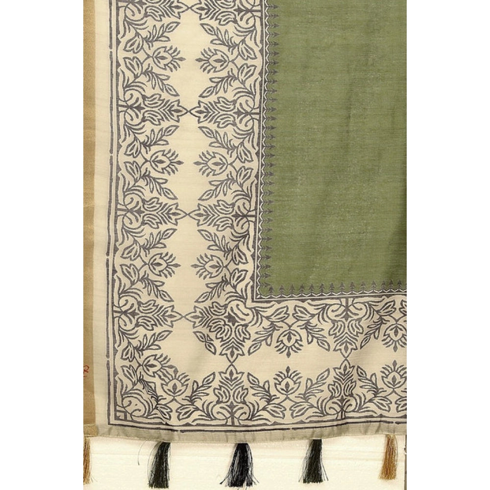 Amfyn Women's Chanderi Printed Saree With Unstitched Blouse 5.5Mtr (Green)