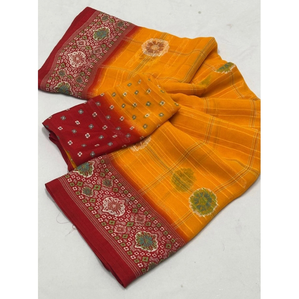 Amfyn Women's Art Silk Printed Saree With Unstitched Blouse 5.5Mtr (Yellow)