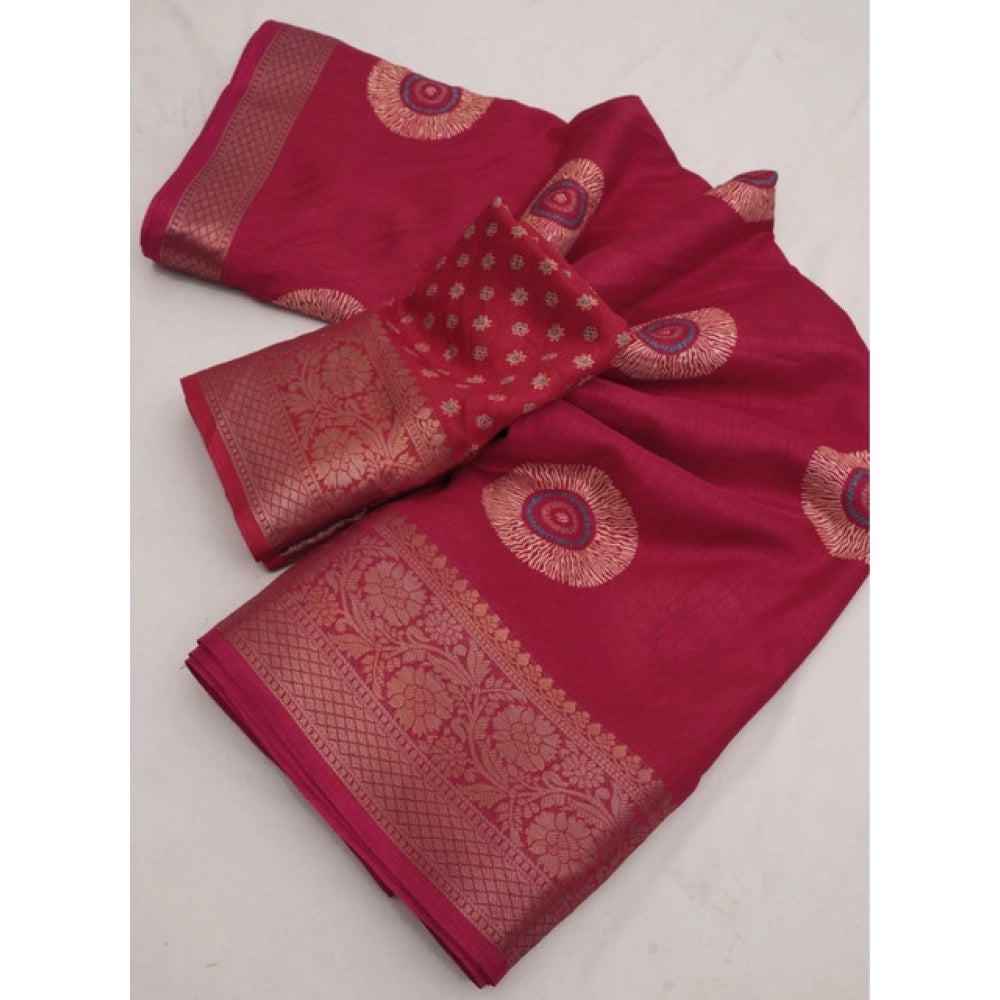 Amfyn Women's Art Silk Printed Saree With Unstitched Blouse 5.5Mtr (Pink)