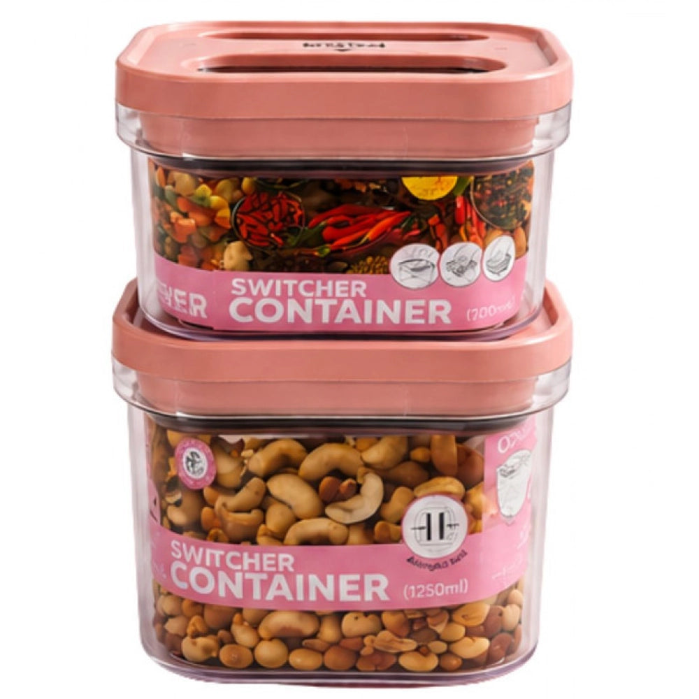 Amfyn Pack of 2 Switchers Airtight Storage Container Set 1250 ML (Pink)