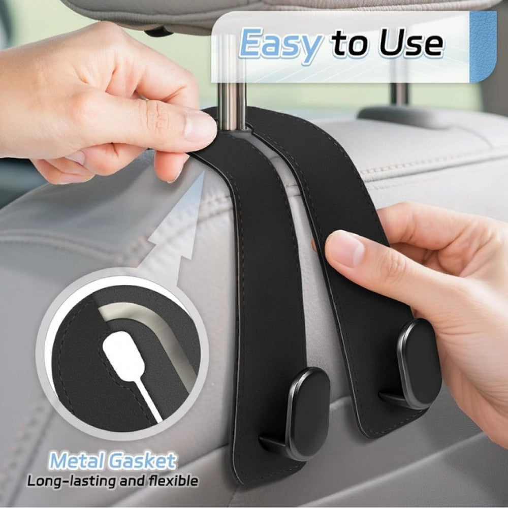 Amfyn Pack of 2 Leather Car Seat Headrest Hook (Black)