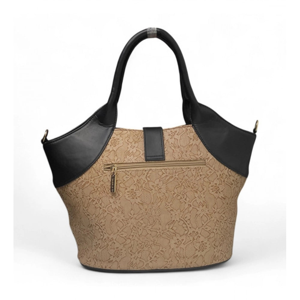 Generic Women's Polyurethane Textured Two-Tone Tote Handbag with Adjustable & Removable Strap (Beige)