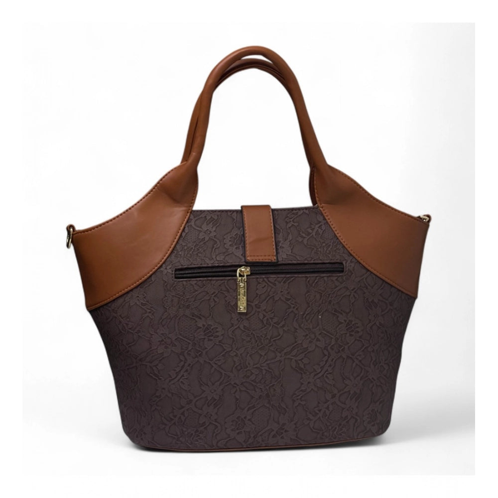 Generic Women's Polyurethane Textured Two-Tone Tote Handbag with Adjustable & Removable Strap (Dark Brown)