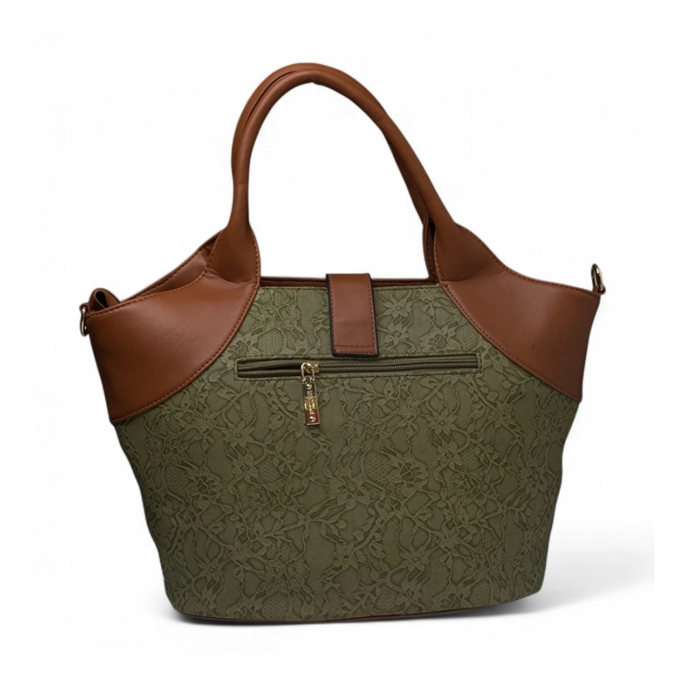 Generic Women's Polyurethane Textured Two-Tone Tote Handbag with Adjustable & Removable Strap (Green)