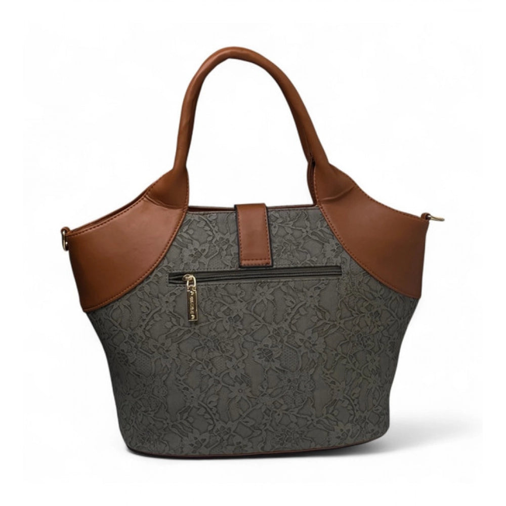 Generic Women's Polyurethane Textured Two-Tone Tote Handbag with Adjustable & Removable Strap (Grey)
