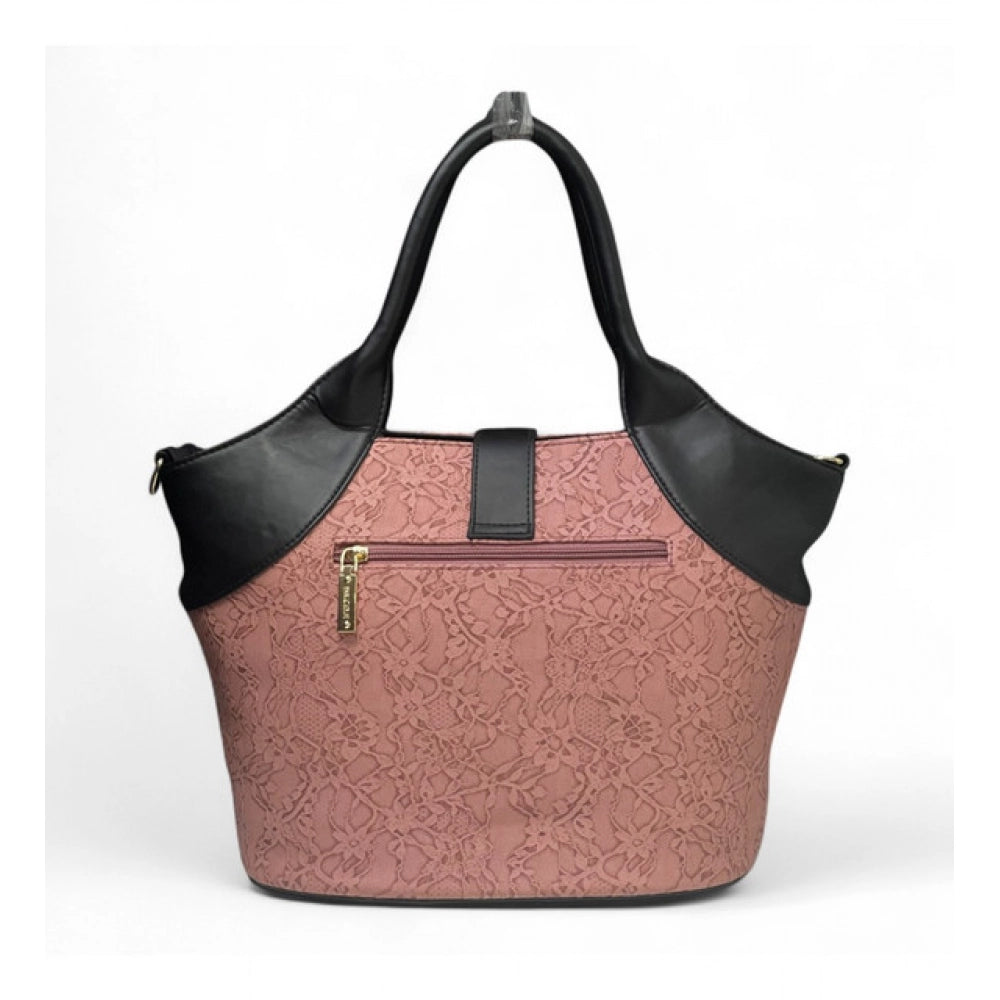 Generic Women's Polyurethane Textured Two-Tone Tote Handbag with Adjustable & Removable Strap (Pink)