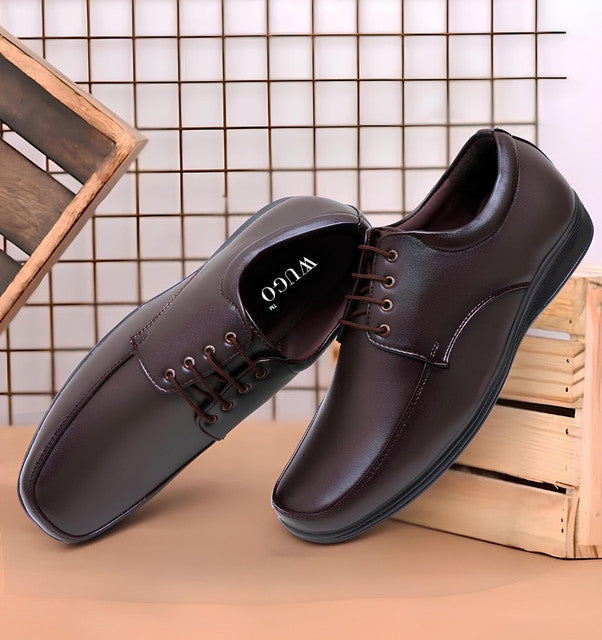 Generic Men's Synthetic Leather Solid Lace-Up Formal Shoes (Brown)