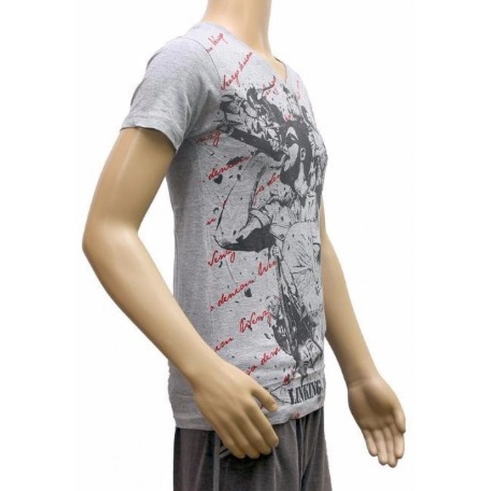 Amfyn Mens cotton Printed Men Tshirts (Grey, XS)