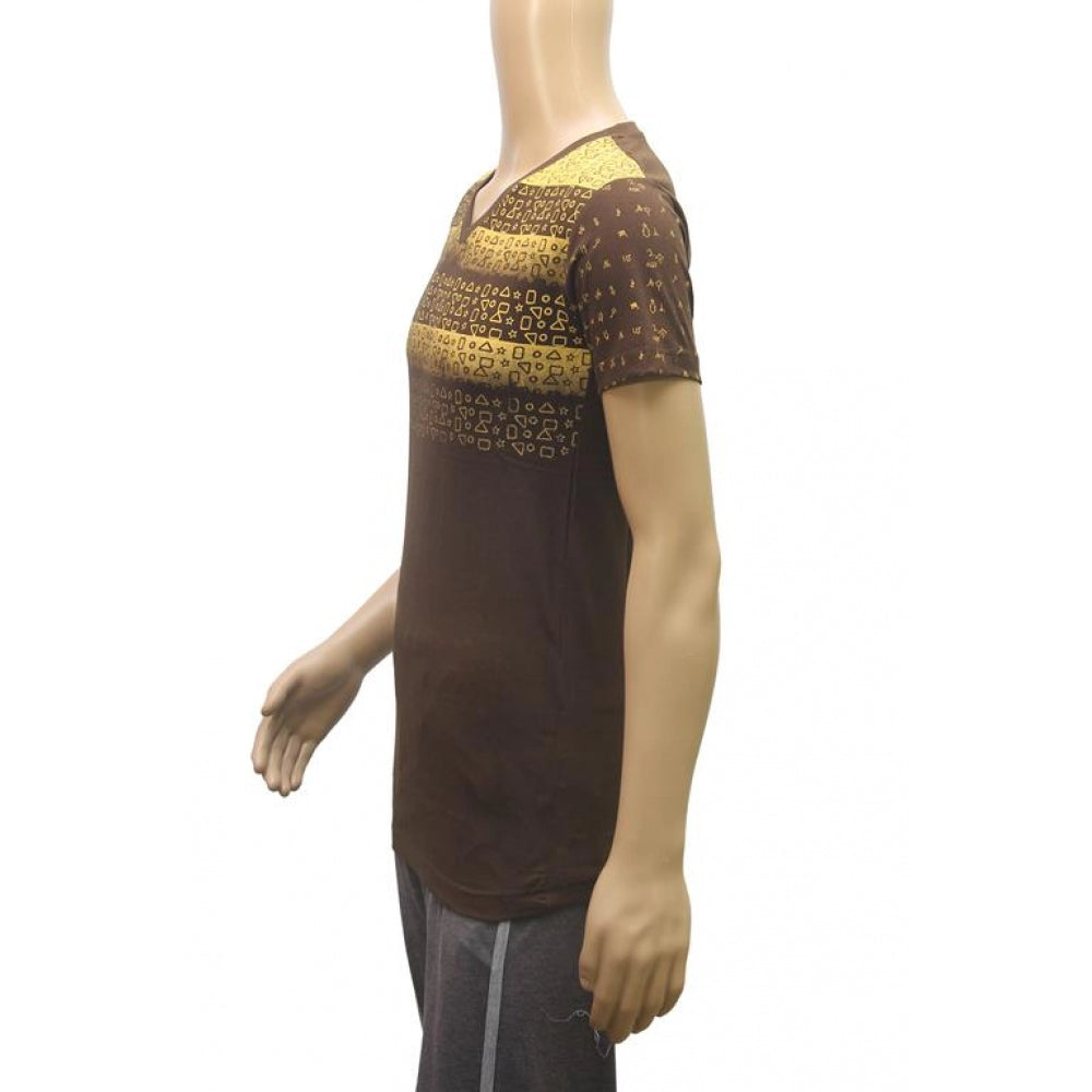 Amfyn Mens cotton Printed Men Tshirts (Brown, XS)