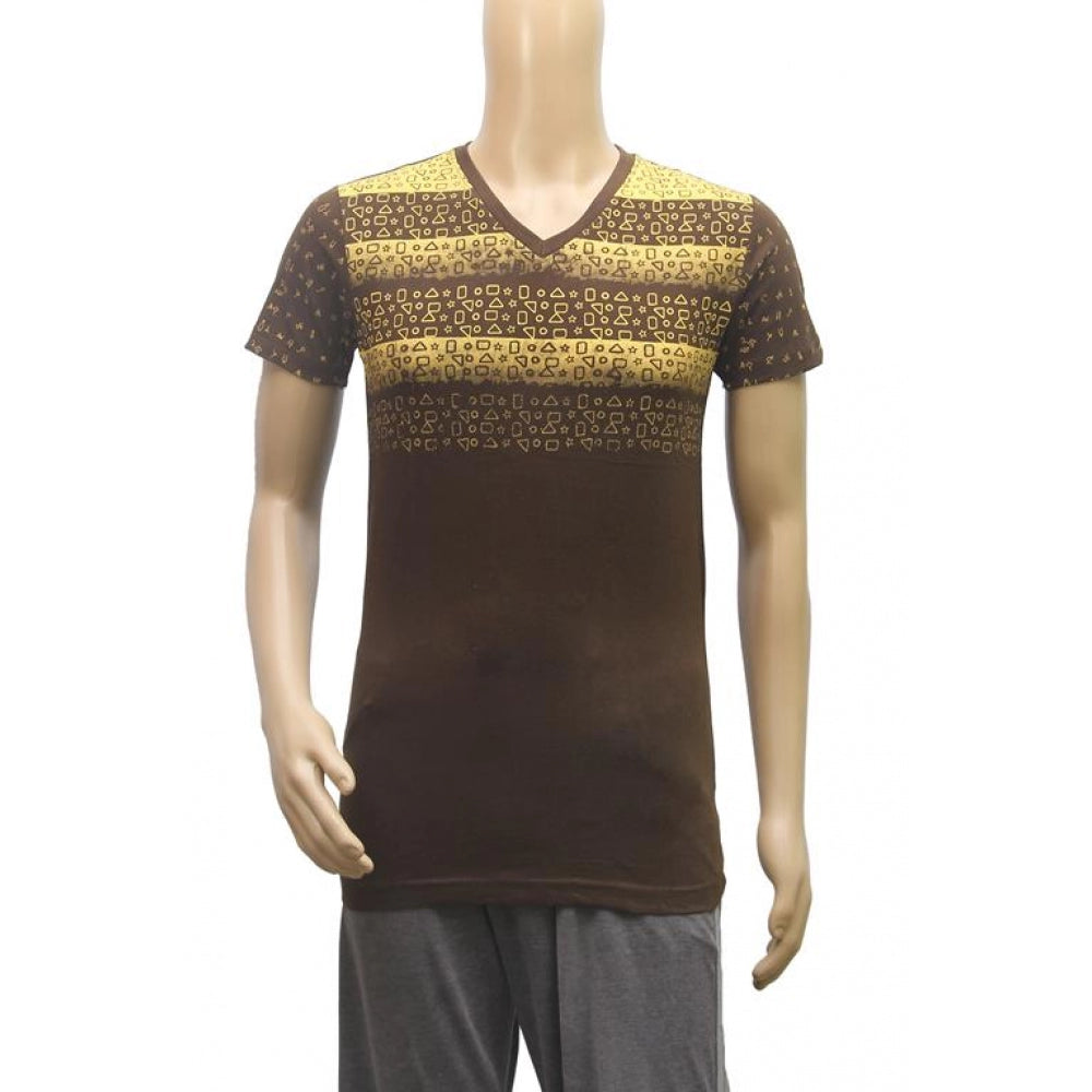Amfyn Mens cotton Printed Men Tshirts (Brown, XS)