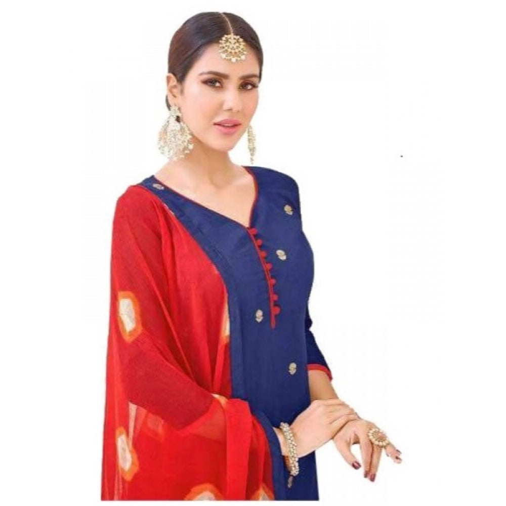 Amfyn Womens Cotton Regular Unstitched Salwar-Suit Material With Dupatta (Blue, Red, 2 mtr)