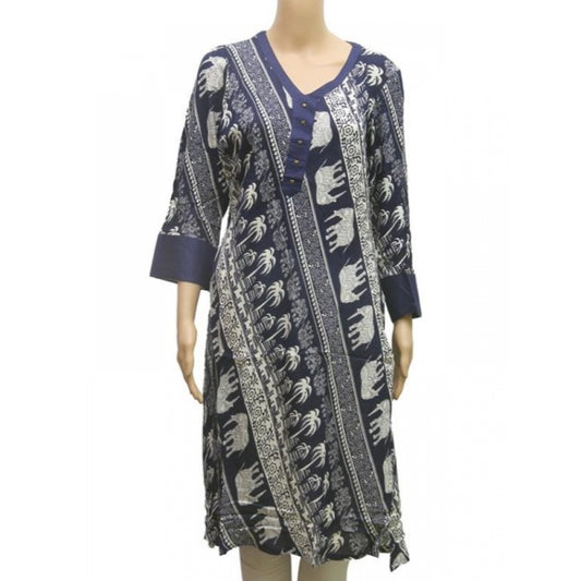 Amfyn Women's Rayon Kurtis (Blue, White, XXL)