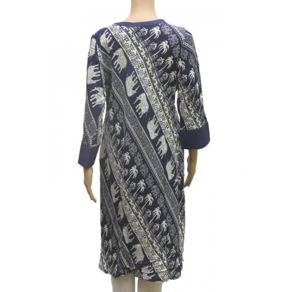 Amfyn Women's Rayon Kurtis (Blue, White, XXL)