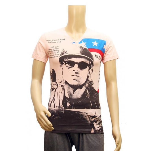 Amfyn Mens cotton Printed Men Tshirts (Light Pink, XS)