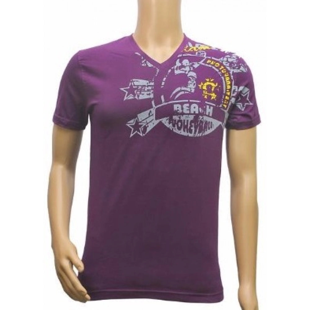 Amfyn Mens Hosiery Mix Printed Men Tshirts (Violet, S)