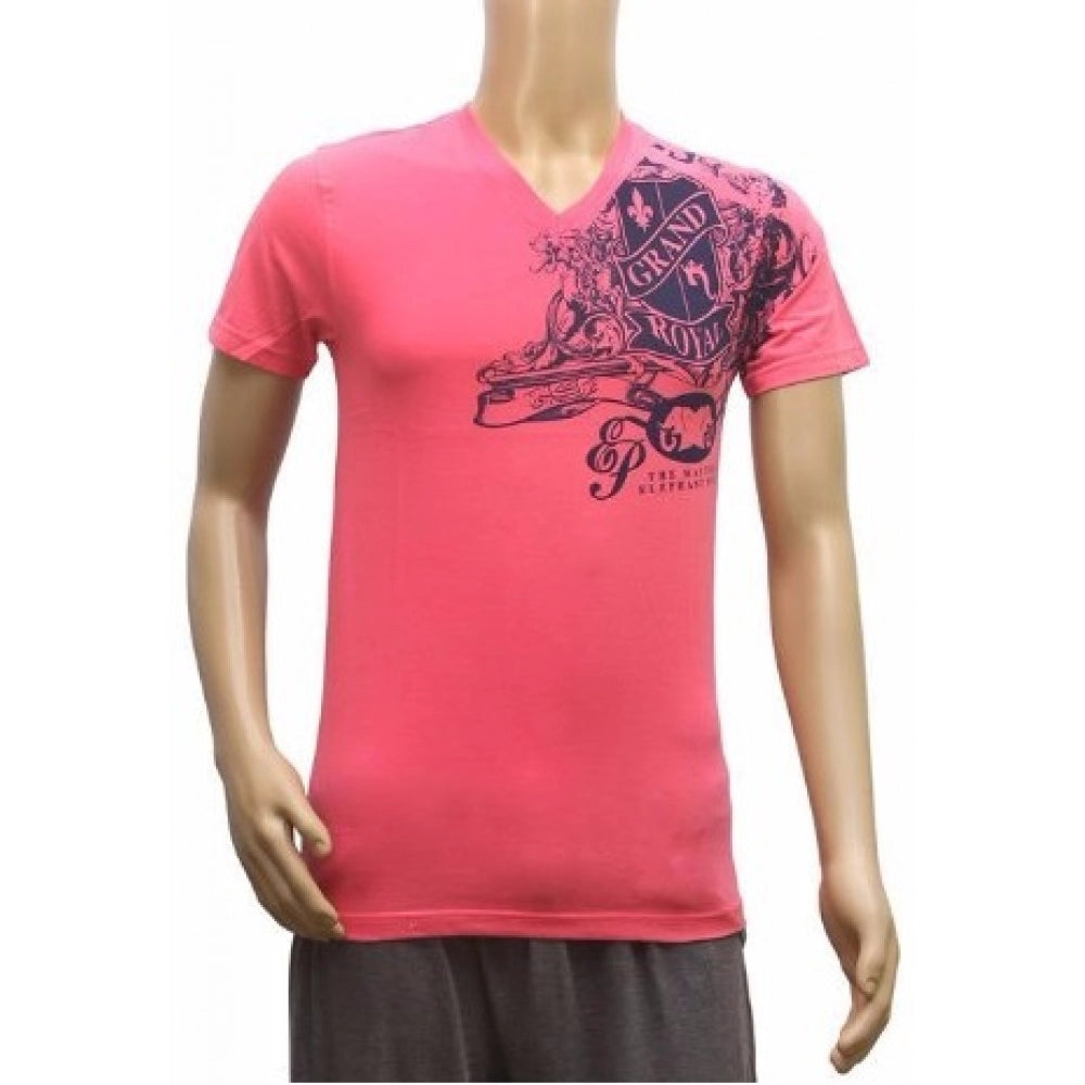 Amfyn Mens Hosiery Mix Printed Men Tshirts (Dark Pink, S)