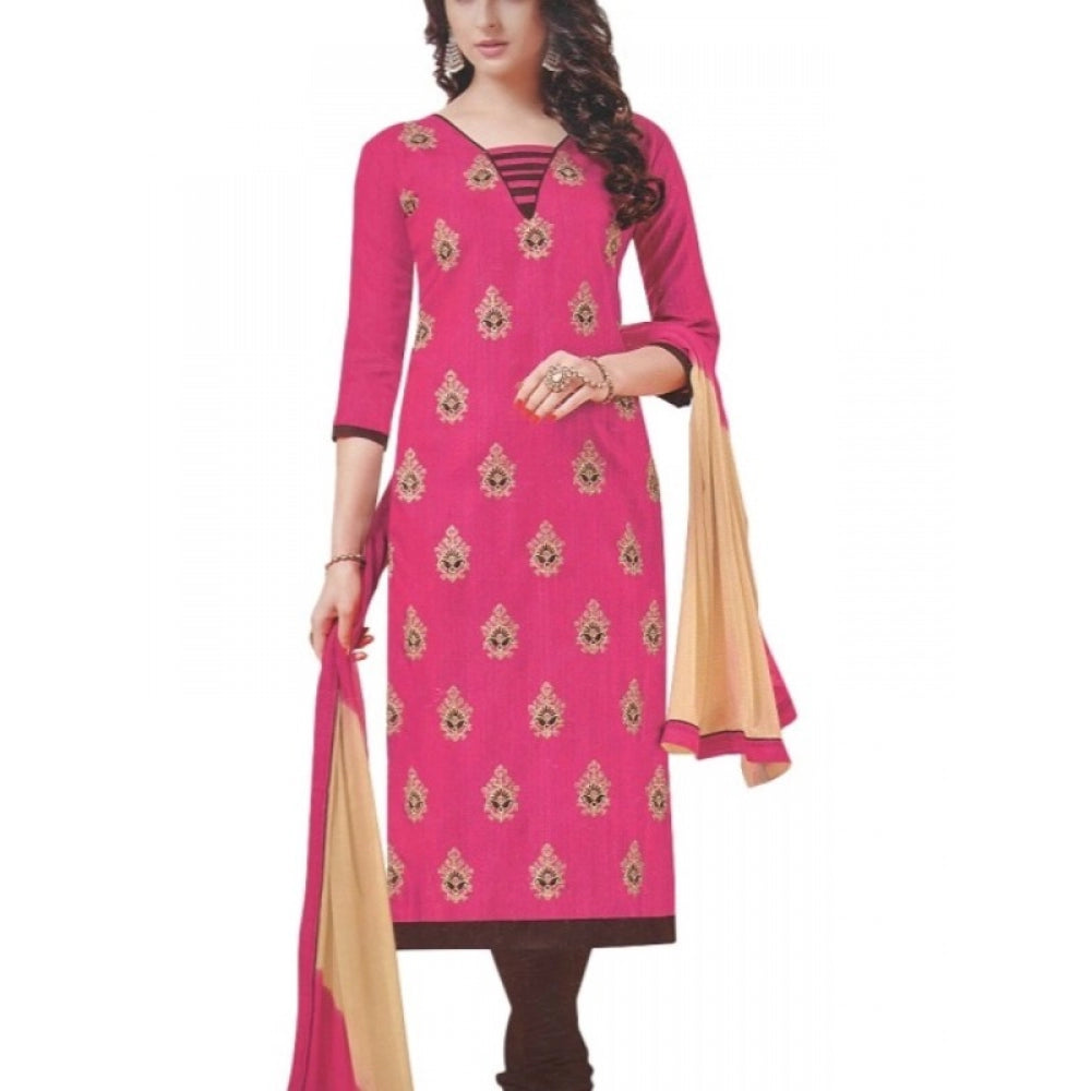 Amfyn Womens Cotton Regular Unstitched Salwar-Suit Material With Dupatta (Pink, Brown, 2 mtr)