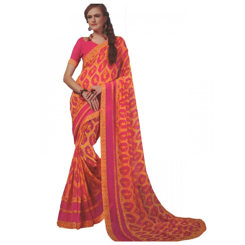 Amfyn Womens Georgette Digital Printed Saree (Dark Pink, Orange, 6.25 Mtr)