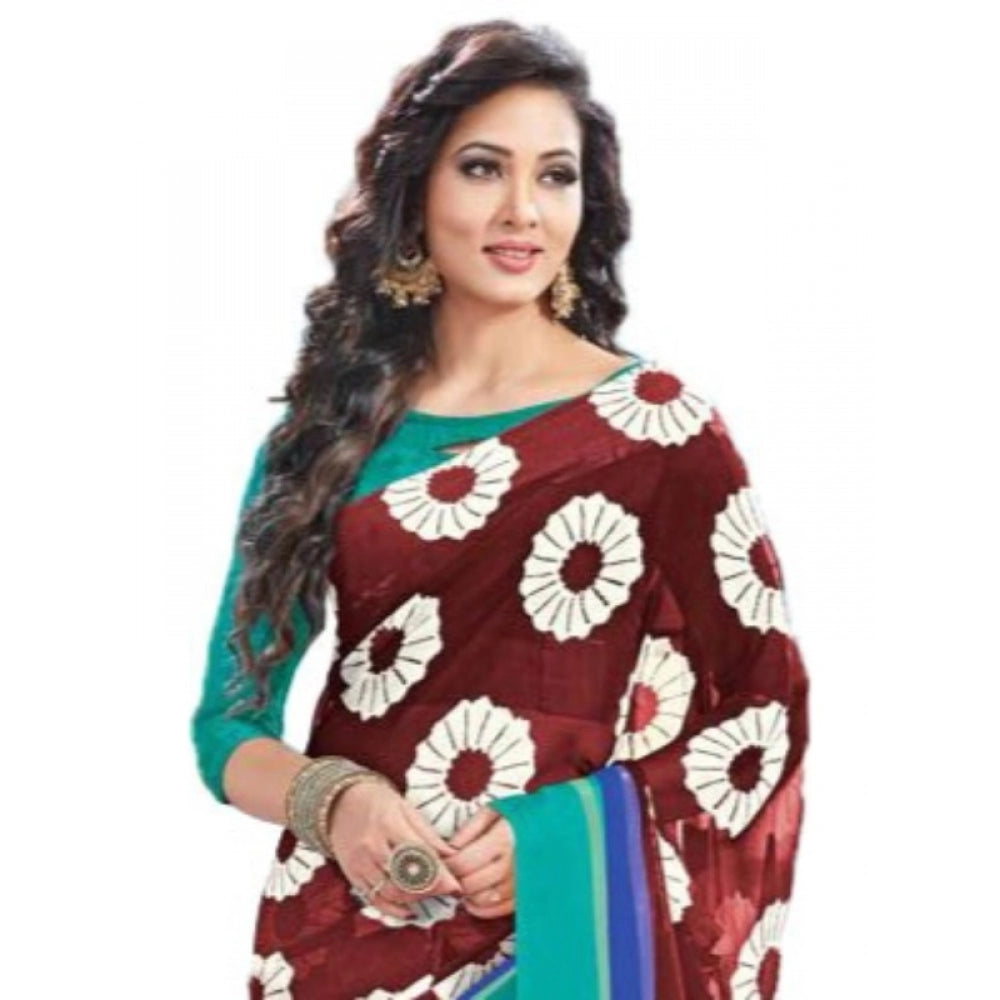 Amfyn Womens Geogrette Saree with Blouse Digital Printed Saree (Brown, 6.25 Mtr)