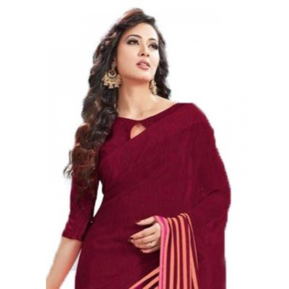 Amfyn Womens Geogrette Saree with Blouse Digital Printed Saree (Maroon, 6.25 Mtr)