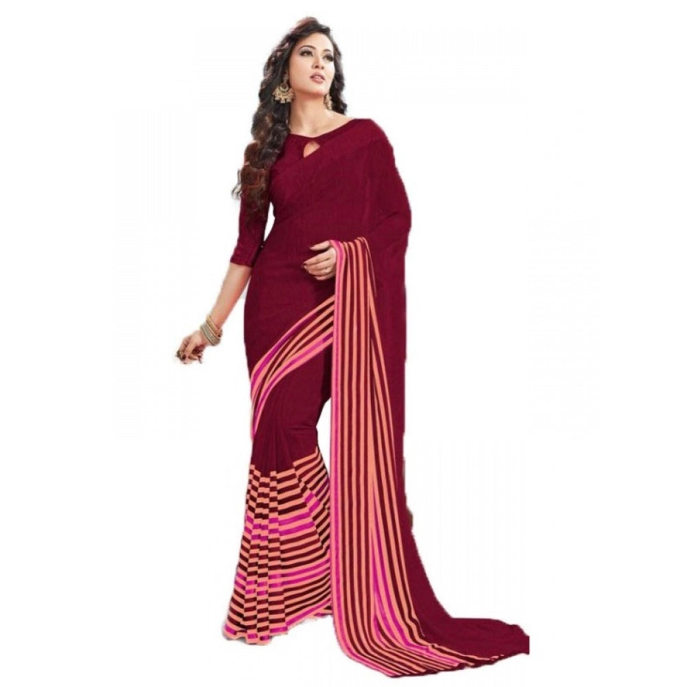 Amfyn Womens Geogrette Saree with Blouse Digital Printed Saree (Maroon, 6.25 Mtr)