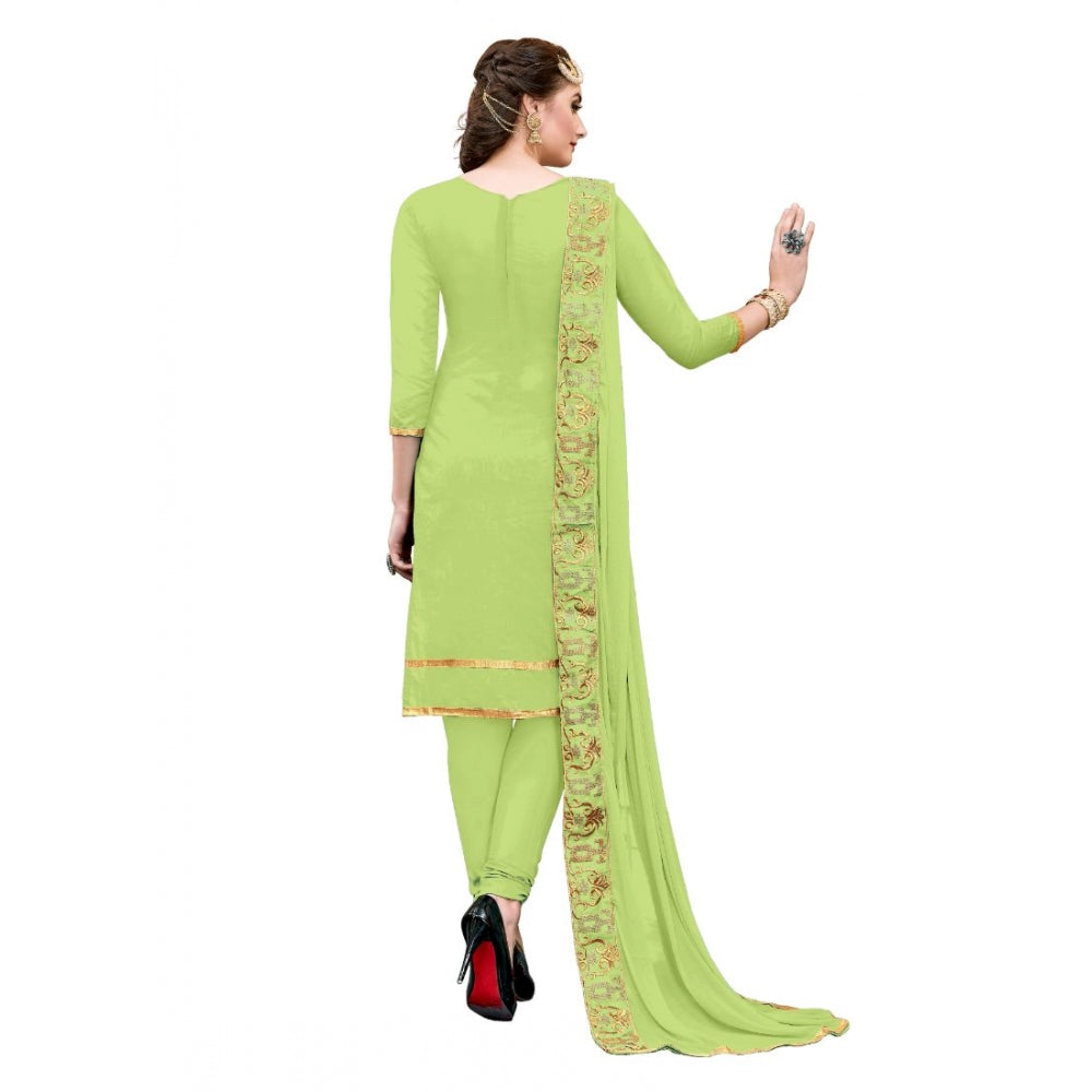 Amfyn Women's Chanderi Cotton Unstitched Salwar-Suit Material With Dupatta (Green, 2-2.5mtrs)