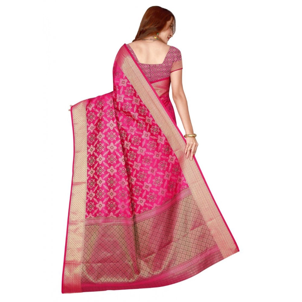 Amfyn Women's Kanjivaram Silk Saree with Blouse (Pink, 5-6 Mtrs)