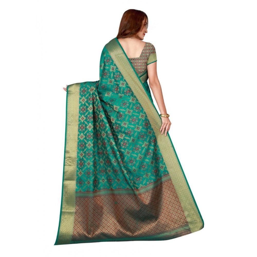 Amfyn Women's Kanjivaram Silk Saree with Blouse (Green, 5-6 Mtrs)
