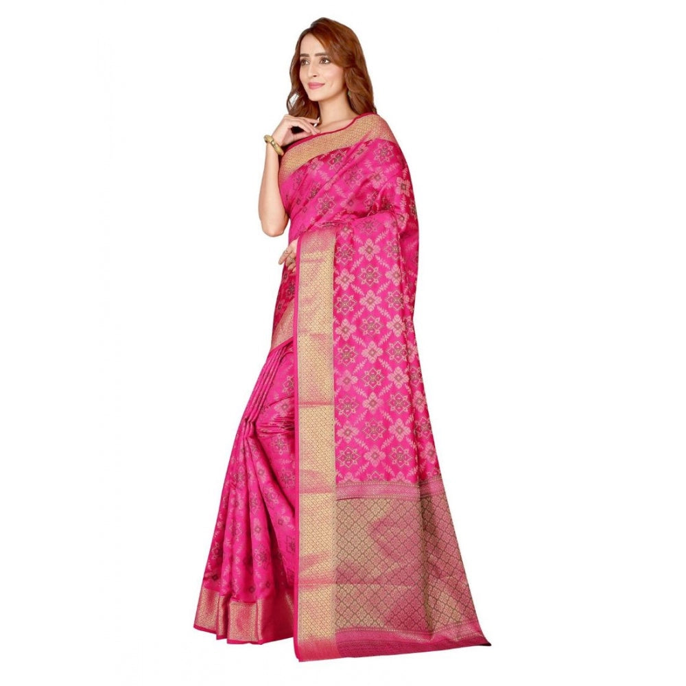 Amfyn Women's Kanjivaram Silk Saree with Blouse (Pink, 5-6 Mtrs)