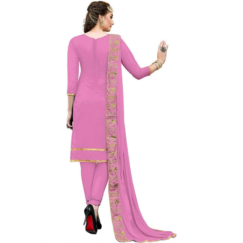 Amfyn Women's Chanderi Cotton Unstitched Salwar-Suit Material With Dupatta (Pink, 2.20 Mtr)