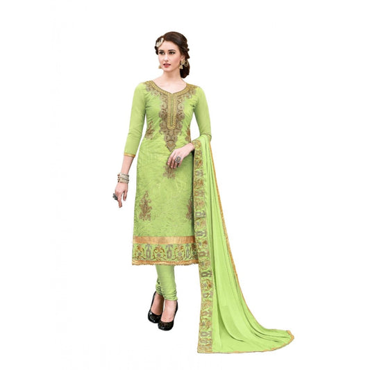 Amfyn Women's Chanderi Cotton Unstitched Salwar-Suit Material With Dupatta (Light Green, 2.20 Mtr)