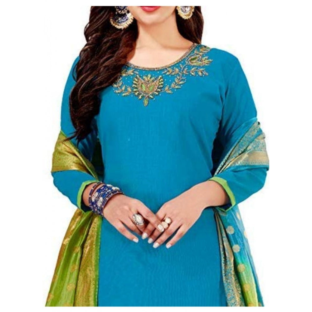 Amfyn Women's Slub Cotton Unstitched Salwar-Suit Material With Dupatta (Sky Blue, 2 Mtr)
