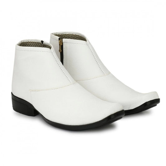 Amfyn Men's White Color Leatherette Material Casual Boots