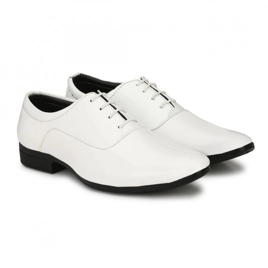 Amfyn Men's White Color Patent Leather Material Casual Formal Shoes