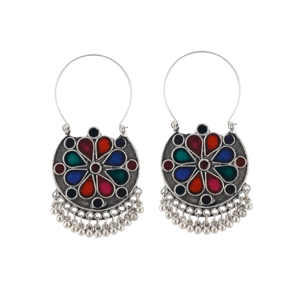 Fashion Women's Silver Plated Hook Dangler Hanging Earrings-Multicolour