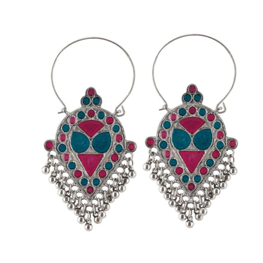 Fashion Women's Silver Plated Hook Dangler Hanging Earrings-Multicolour